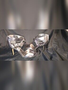 Marc Fisher Metallic Pewter Strappy High Heel Sandals